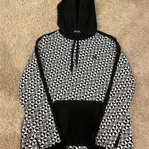 Moose Knuckles Black Hoodie with Yellow Trim and Geometric Lining